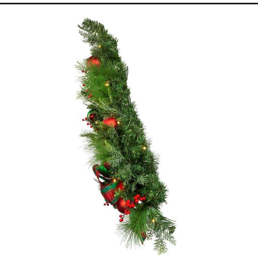 Pre-Lit Red And Green Wall Tree With Bow