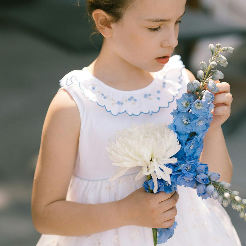 Cordelia White Blue Sleeveless Empire Dress