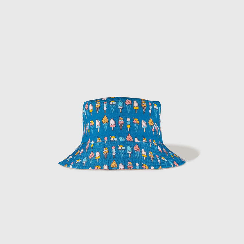 Reversible Kids Bucket Hat – Ice Cream Print | Summer Hat for Kids with 2-in-1 Design, Appliqué Patch & All-Over Print