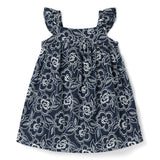 Embroidered Floral Flutter Sleeve Dress, navy blue