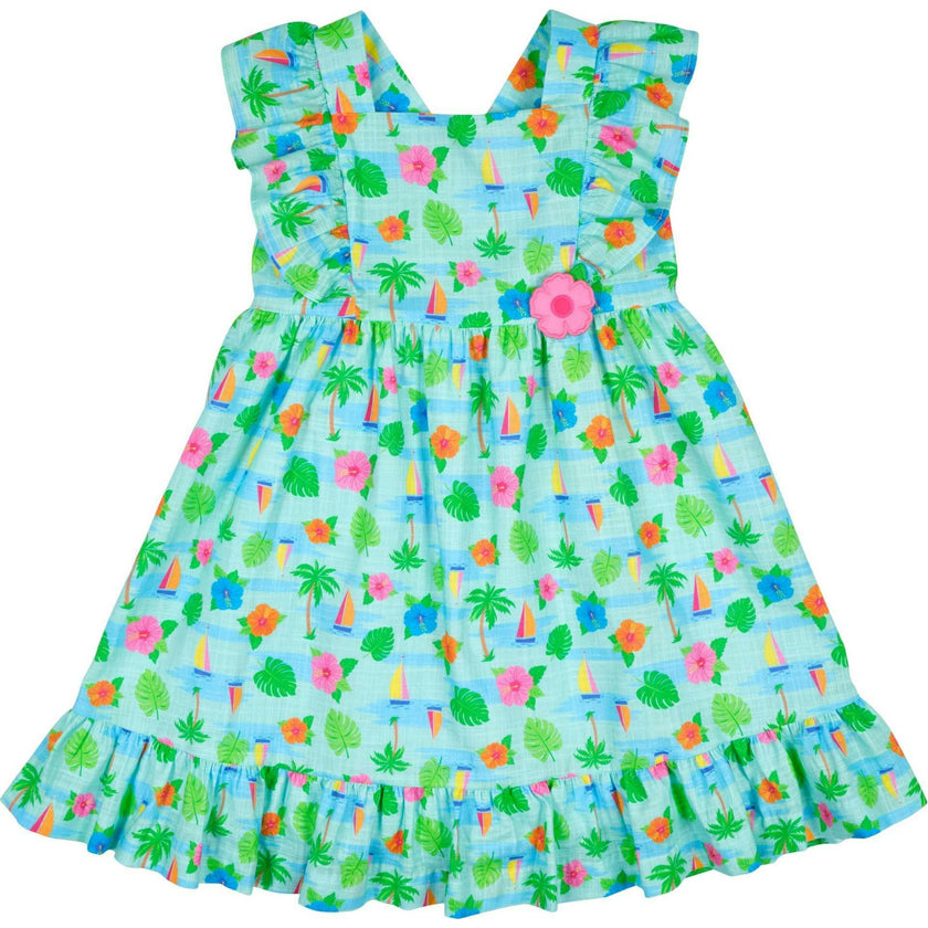 Printed Linen-Look Dress With Flower