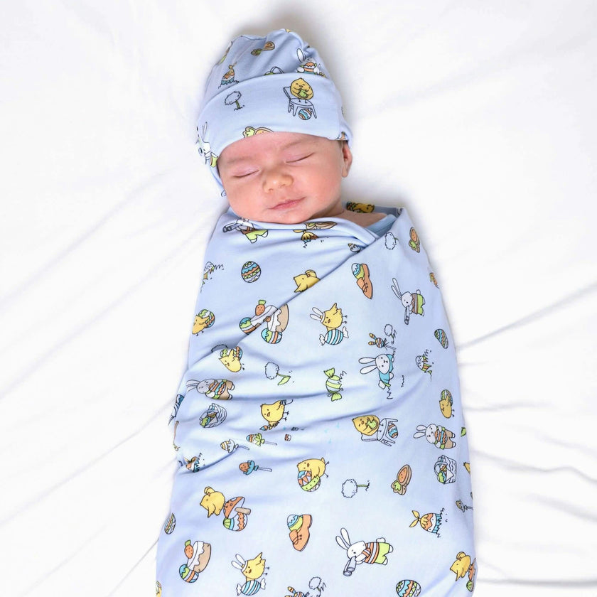 Easter Blue Bamboo Swaddle & Beanie Set