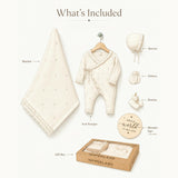 Baby Girl Organic Cotton Coming Home Outfit + Custom Wooden Name Sign Gift