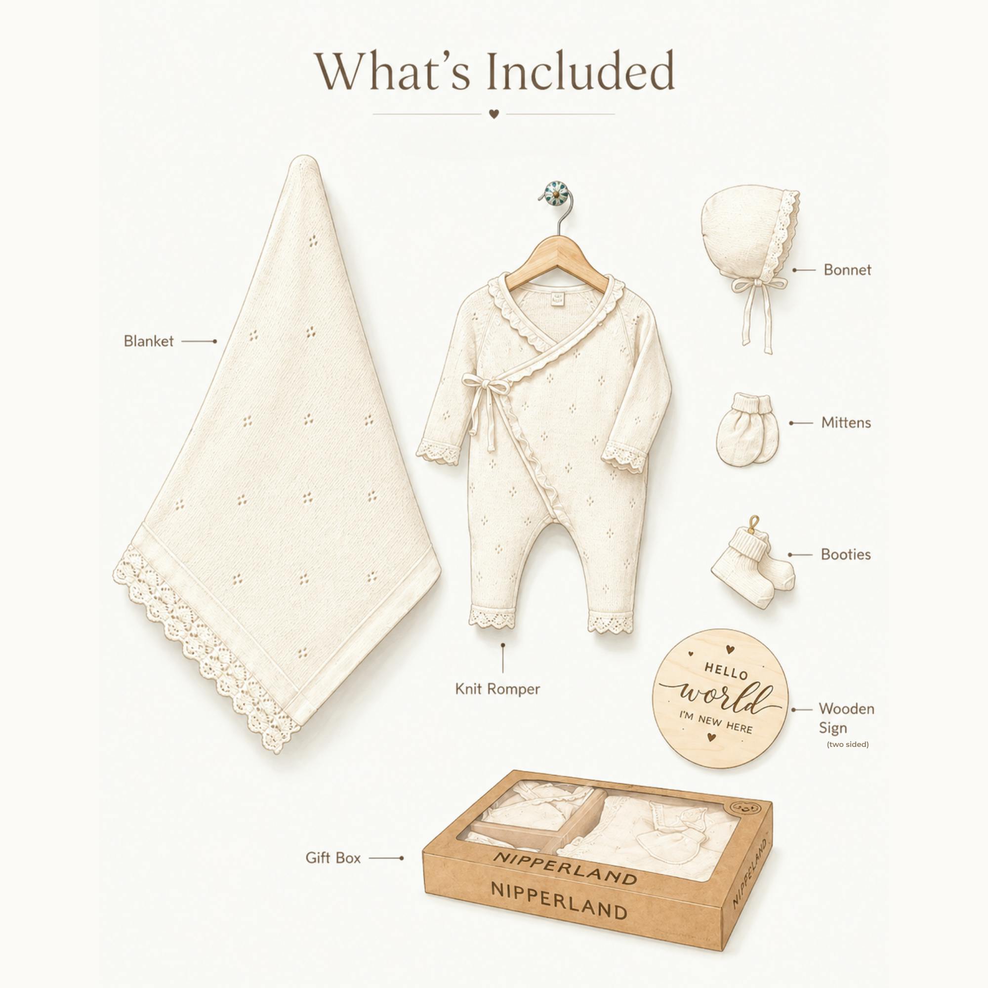 Baby Girl Organic Cotton Coming Home Outfit + Custom Wooden Name Sign Gift