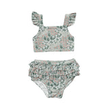 Girls Two-Piece Swimsuit in Aqua Grey Floral