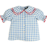 Darby Gingham Scallop Layered Collar Short Sleeve Blouse in Blue (18mths-12yrs)