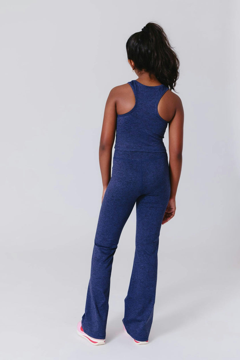 Girls TLC Flare Leggings in Heathered Navy