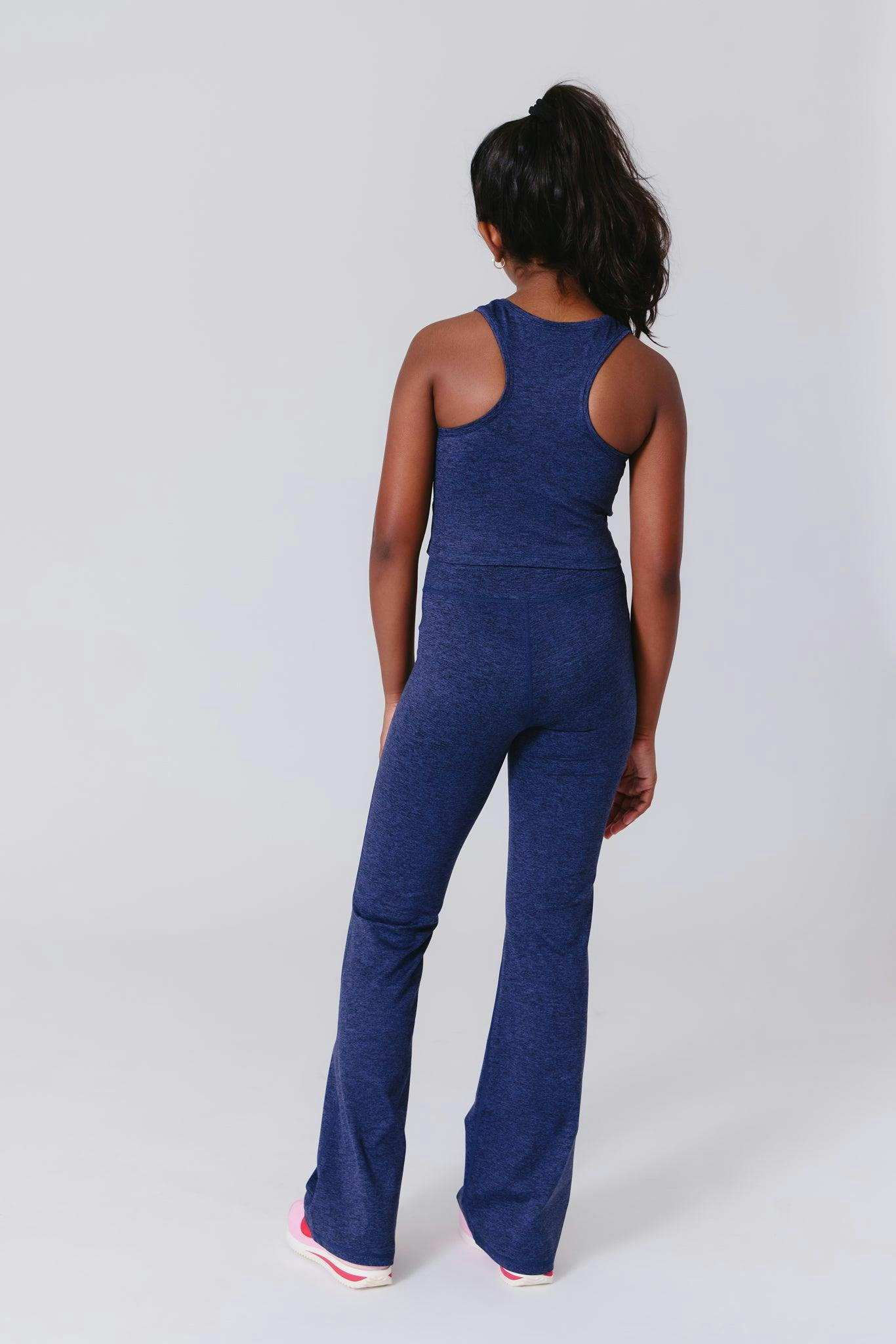 Girls TLC Flare Leggings in Heathered Navy