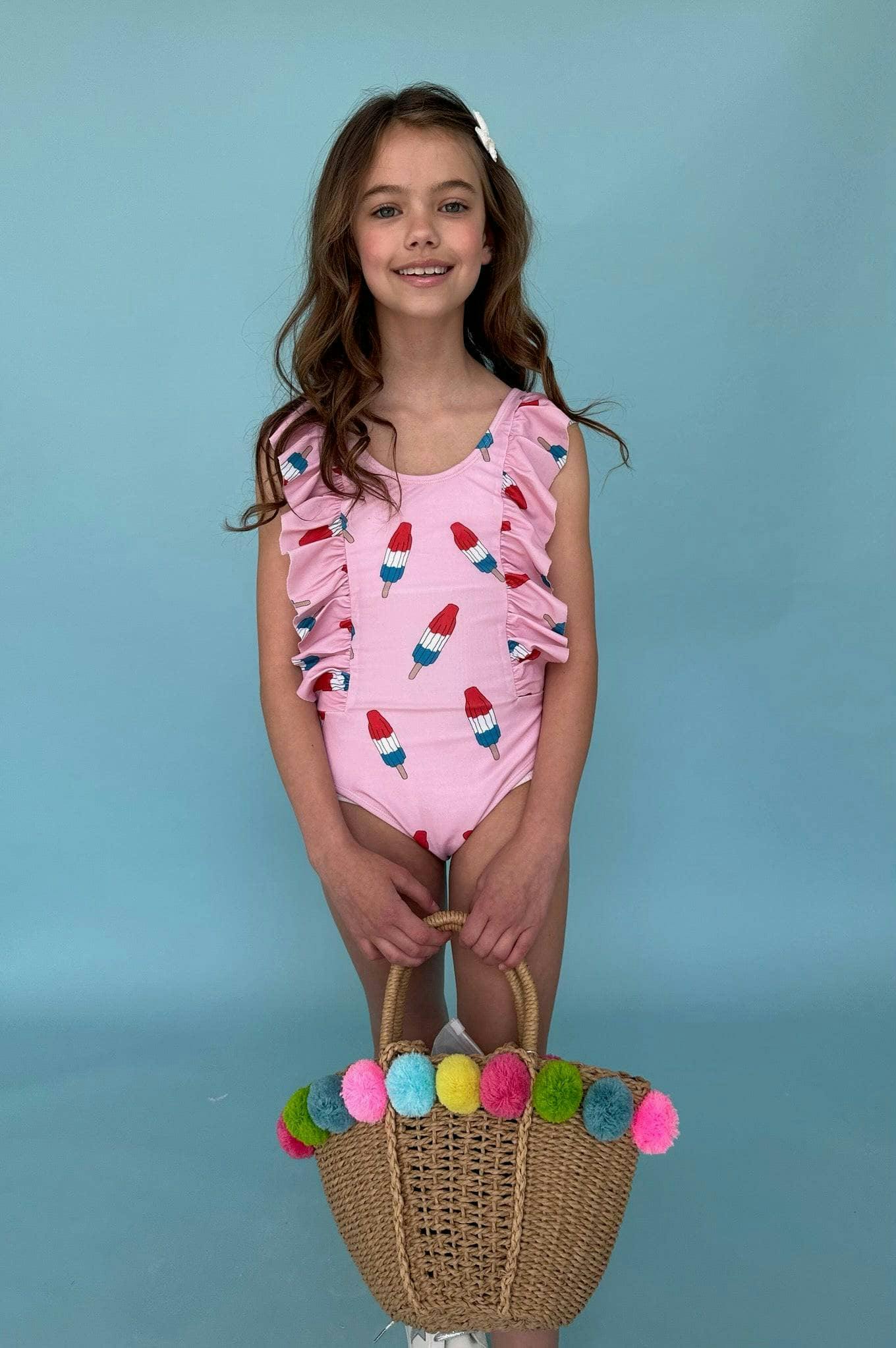 Pinkie Bomb Pop Ruffle Shoulder One-Piece Swimsuit
