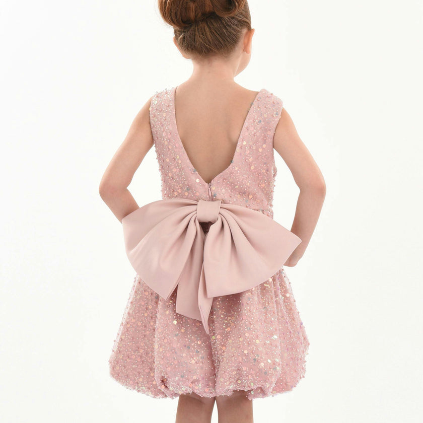 Pink Peach Ainsley Sequin Bow Dress