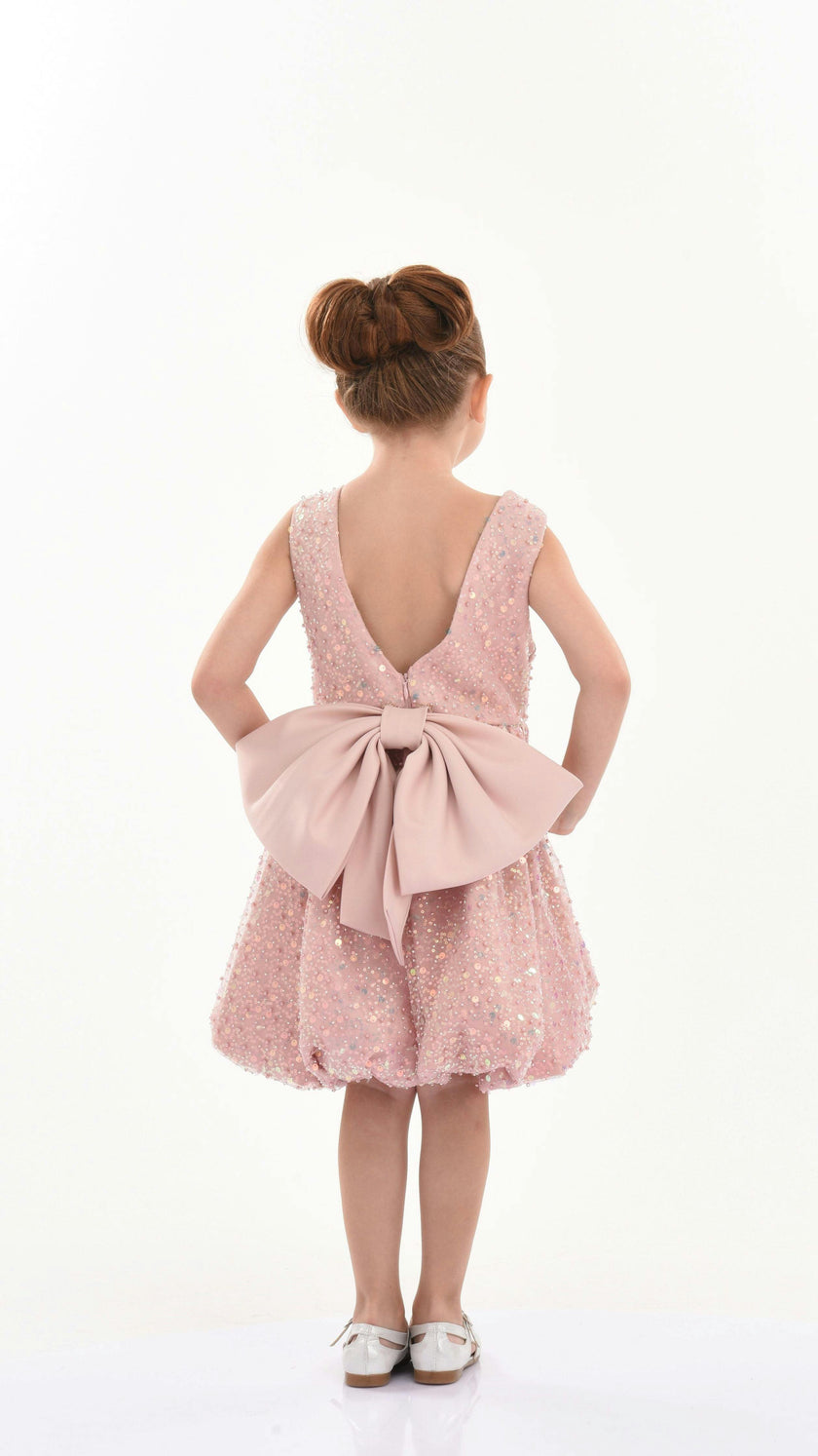 Pink Peach Ainsley Sequin Bow Dress