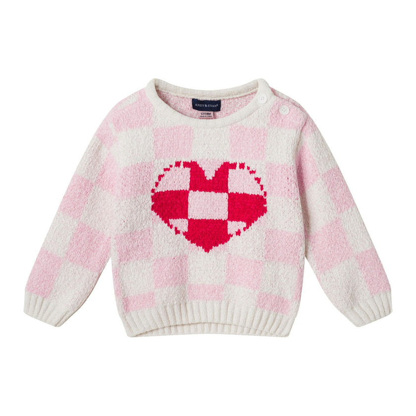 Infant Girls 3-Piece Sweater Set | Checkered Heart - Pink
