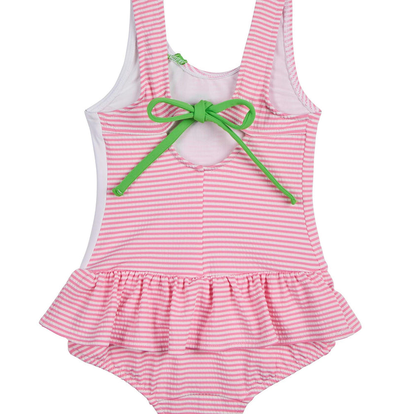 Seersucker Skirted Swimsuit With Cherries