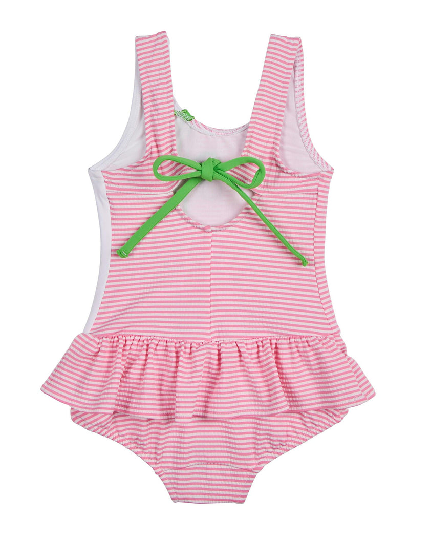 Seersucker Skirted Swimsuit With Cherries