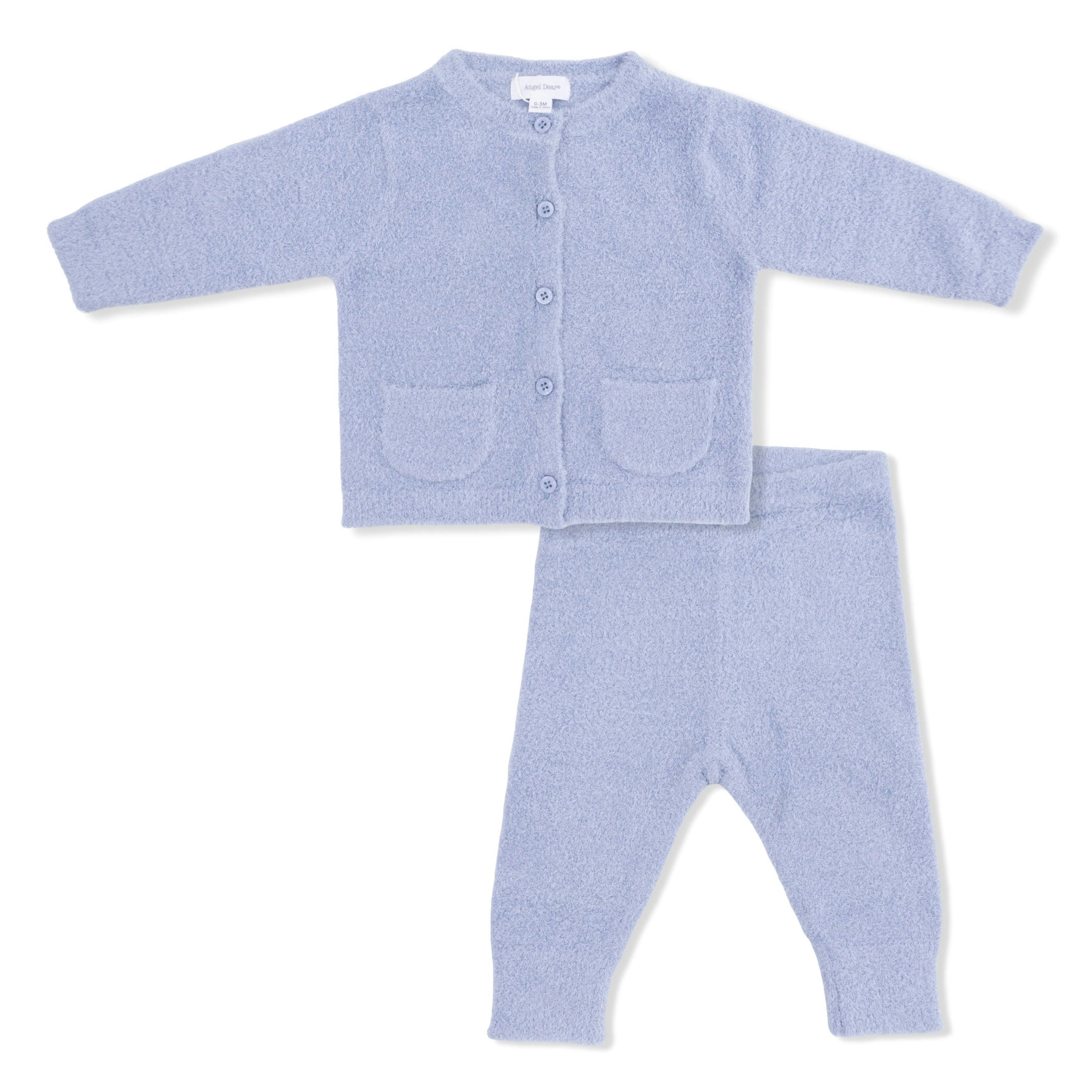 Chenille - Dusty Blue Button Down Cardigan 4 Piece Set