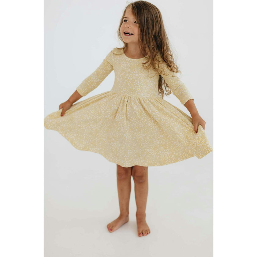 3/4 Sleeve Twirl Dress in Buttercup