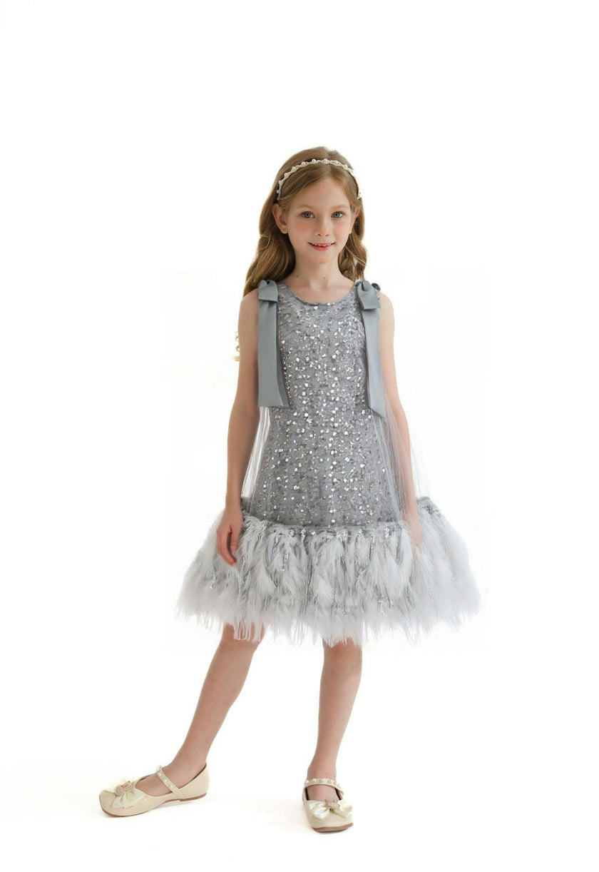 Silver Sequin Feather Dress