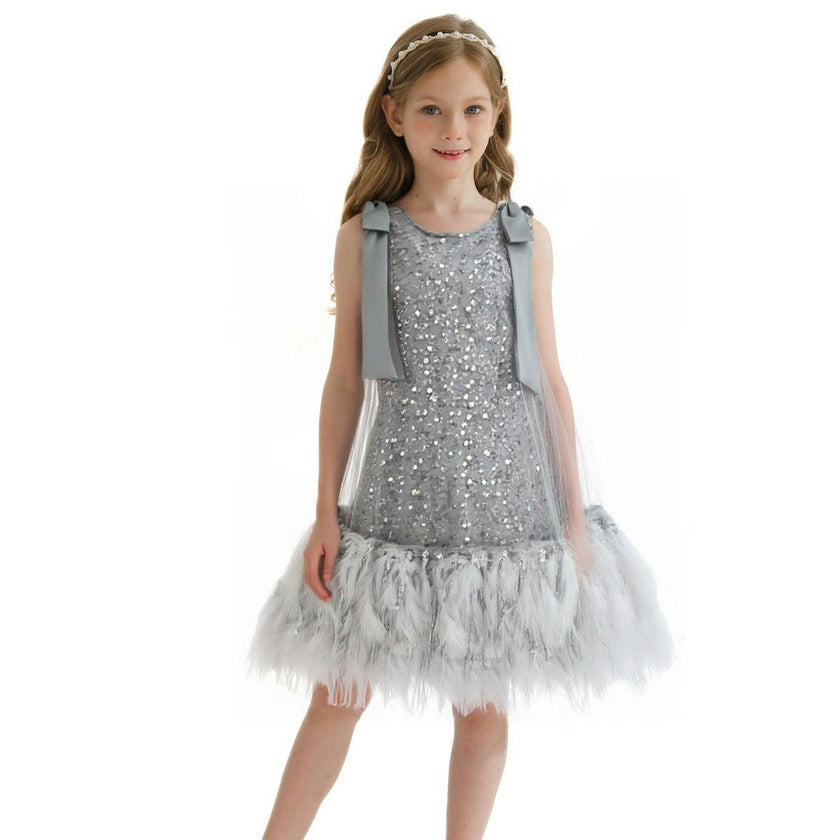 Silver Sequin Feather Dress