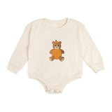 Pumpkin Teddy Bear Patch Long Sleeve Romper