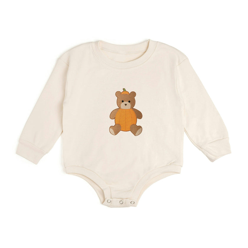 Pumpkin Teddy Bear Patch Long Sleeve Romper