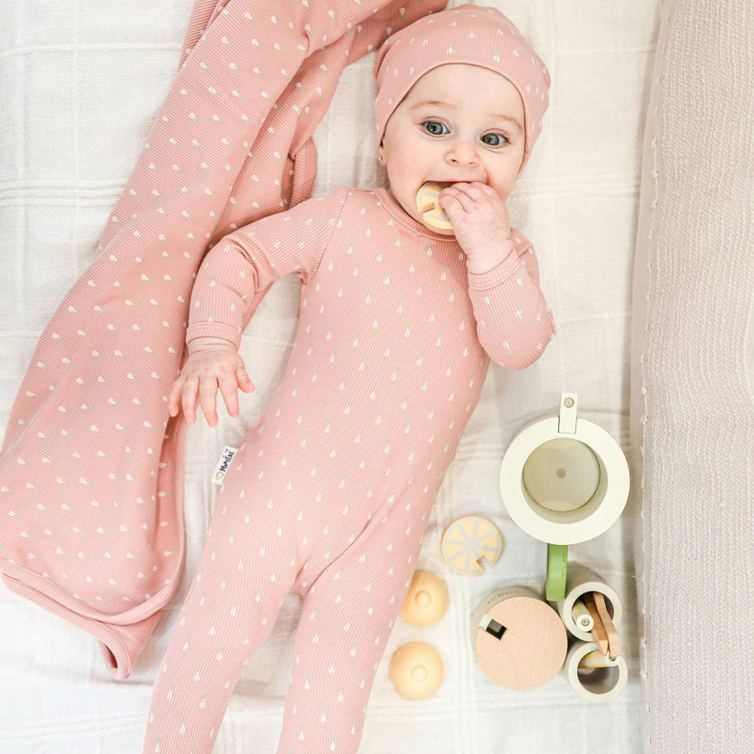 Ribbed Pineapple Footie and Beanie Set
