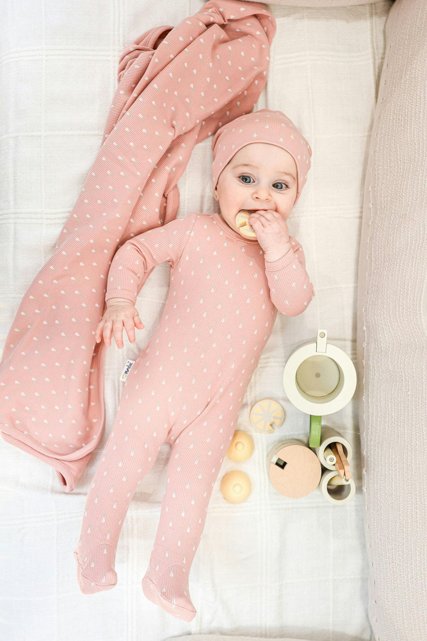 Ribbed Pineapple Footie and Beanie Set