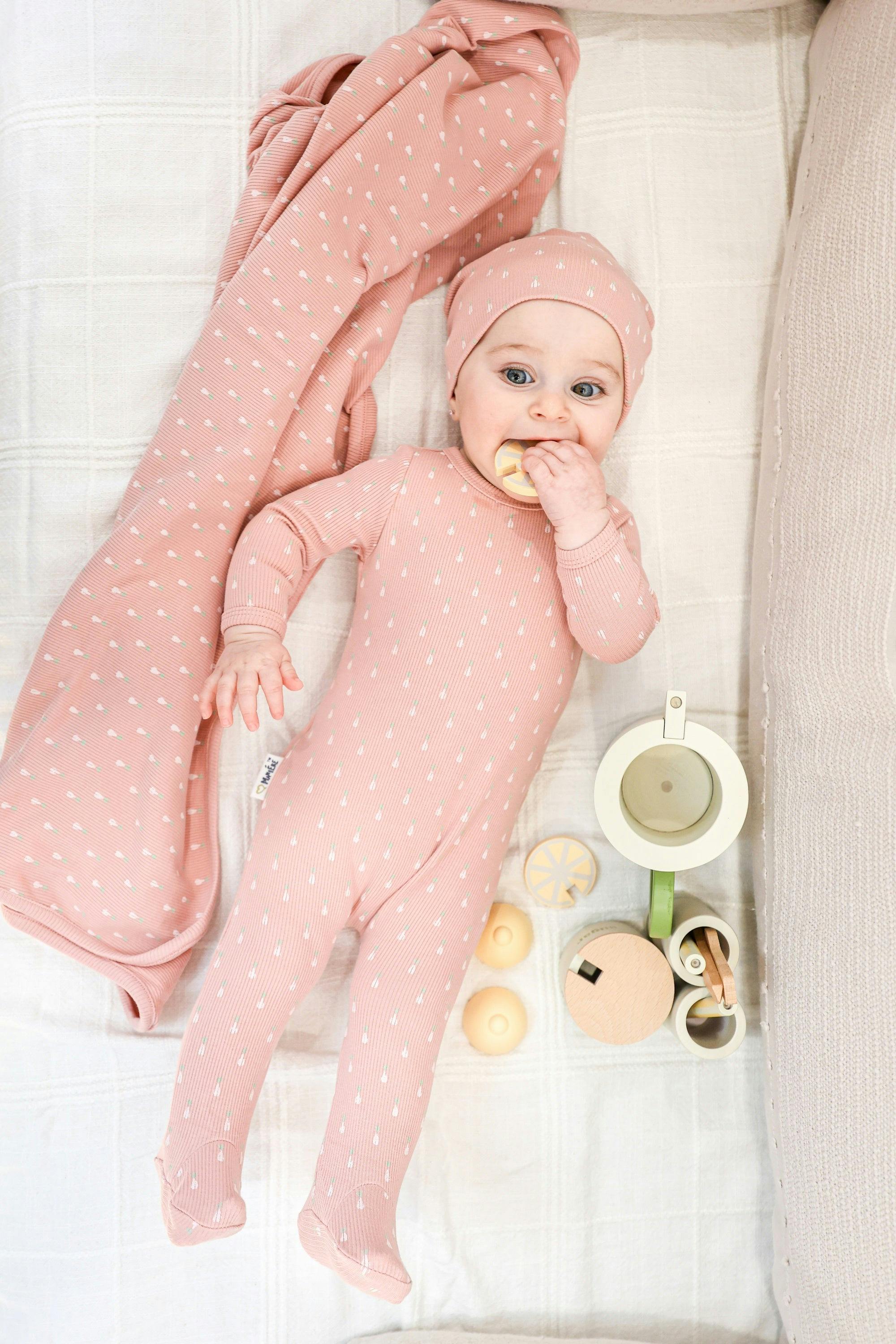 Ribbed Pineapple Footie and Beanie Set