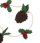 Handmade Christmas Garland and Bunting - Pinecones and Holly Berries Felt and Jute - 6'
