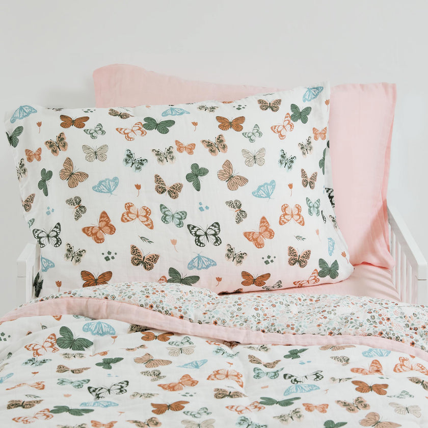 Cotton Muslin Pillowcase 2 Pack - Butterflies 2
