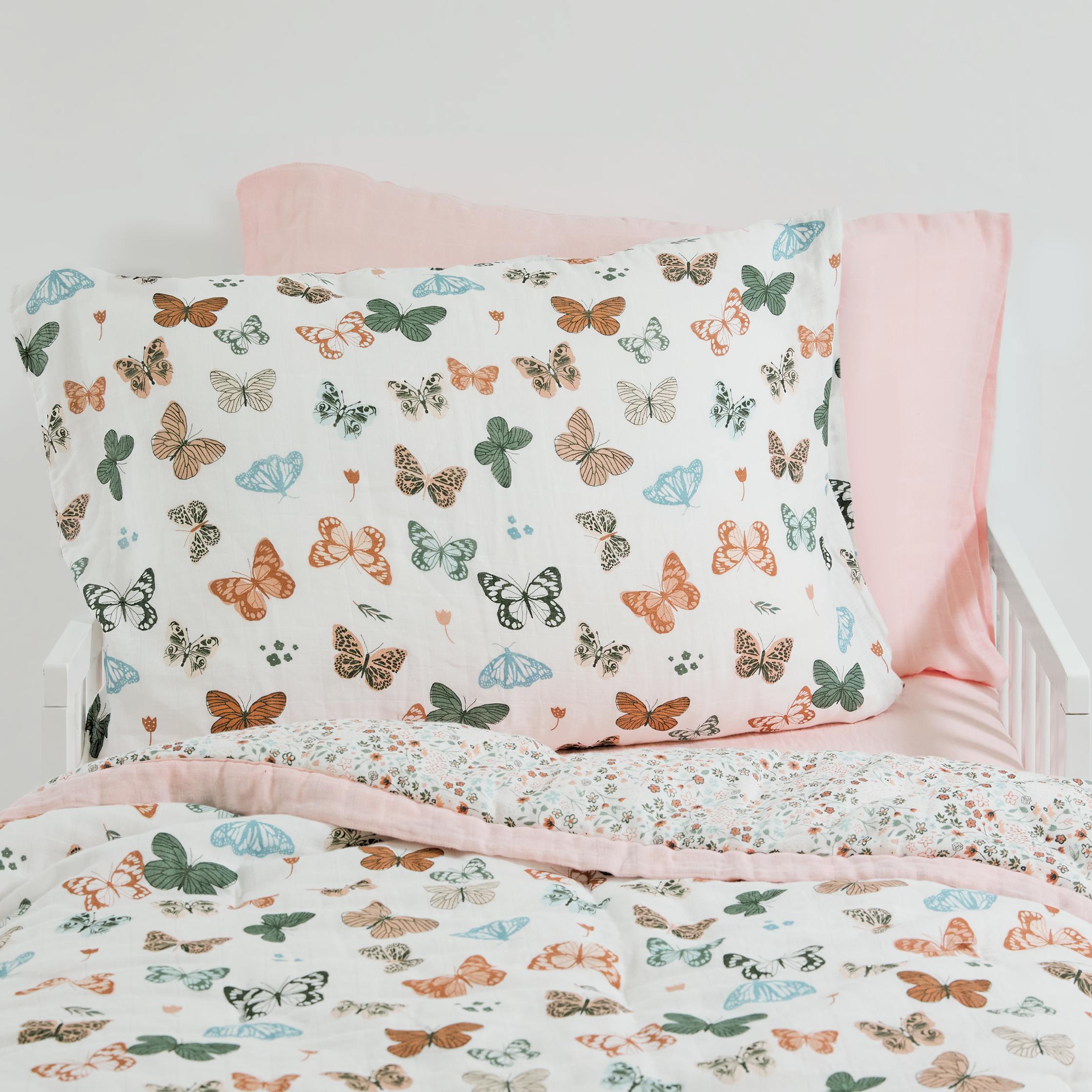 Cotton Muslin Pillowcase 2 Pack - Butterflies 2