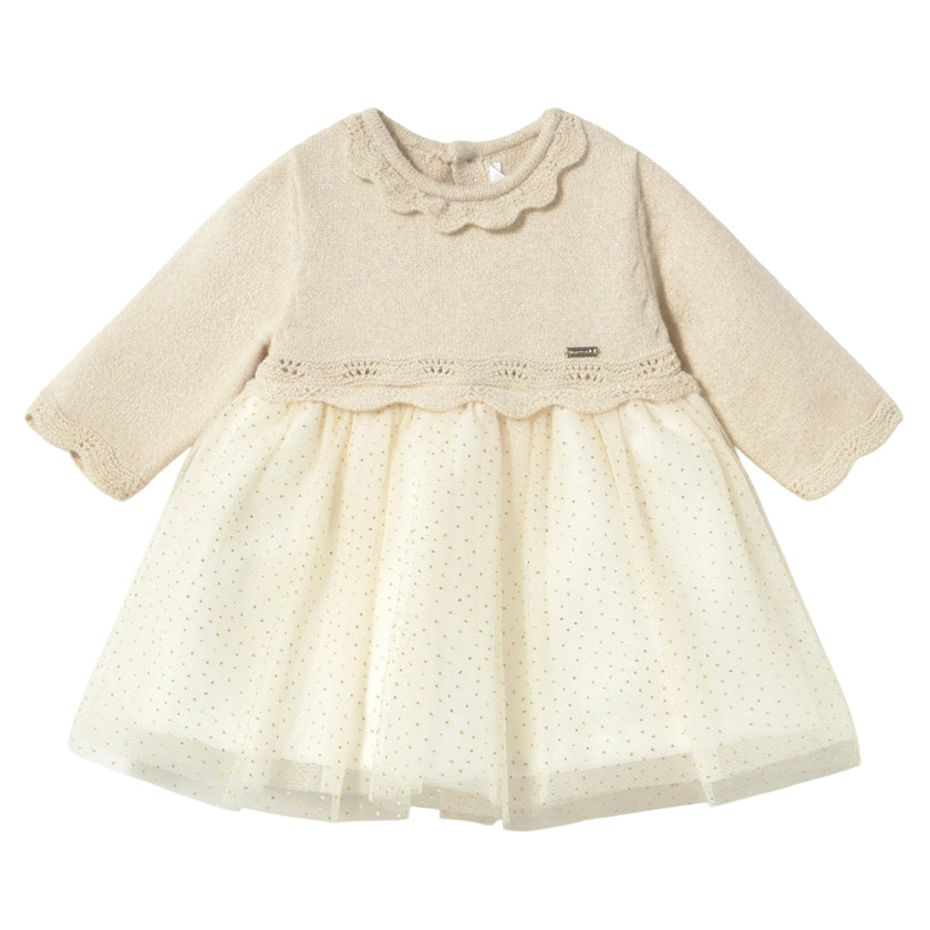 Champagne Tricot & Tulle Dress