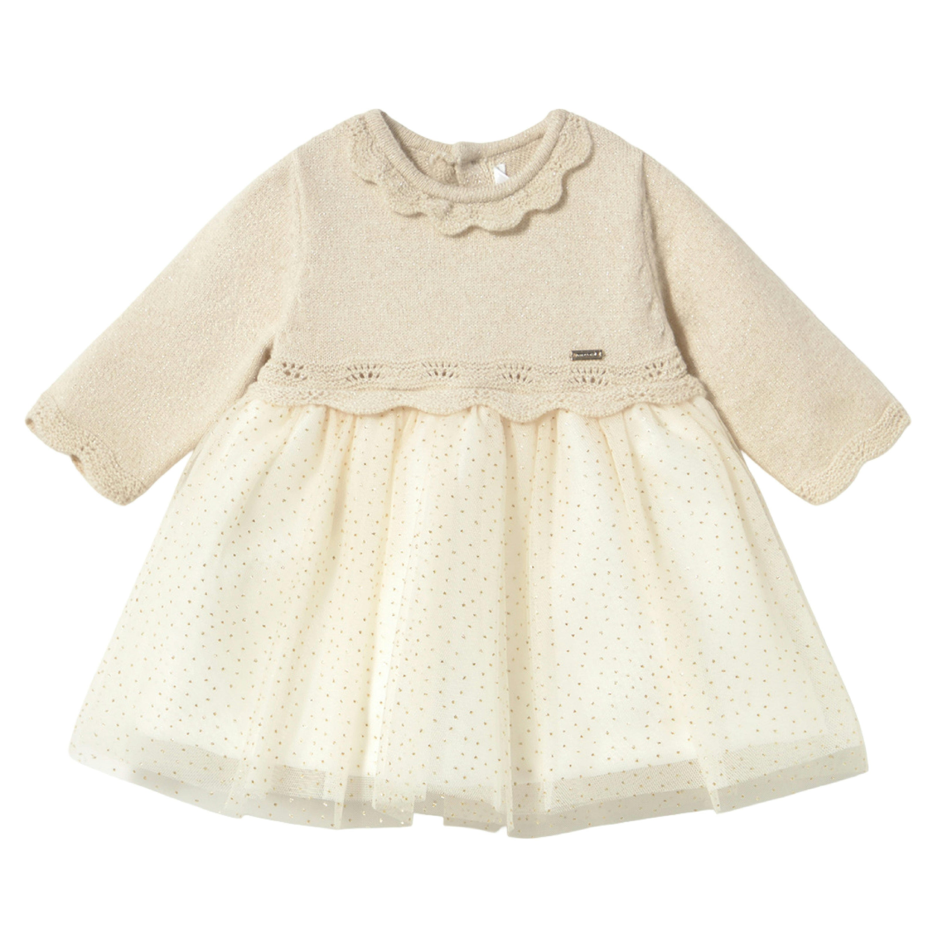Champagne Tricot & Tulle Dress