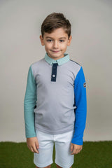 Woven Long Sleeve Contrast Polo Dark Dusty Blue/Dusty Blue