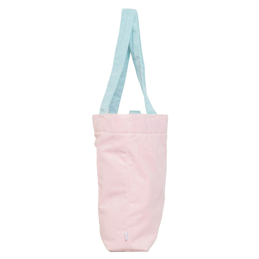 Color Block Tote – Corduroy & Sherpa Bag with Double Pockets + Cozy Coin Purse, Cotton Candy