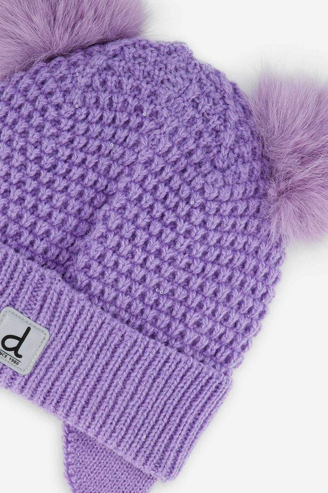 Winter Knit Hat With Ears Violet