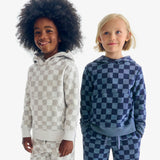 Kids cozy fleece pullover hoodie in checks
