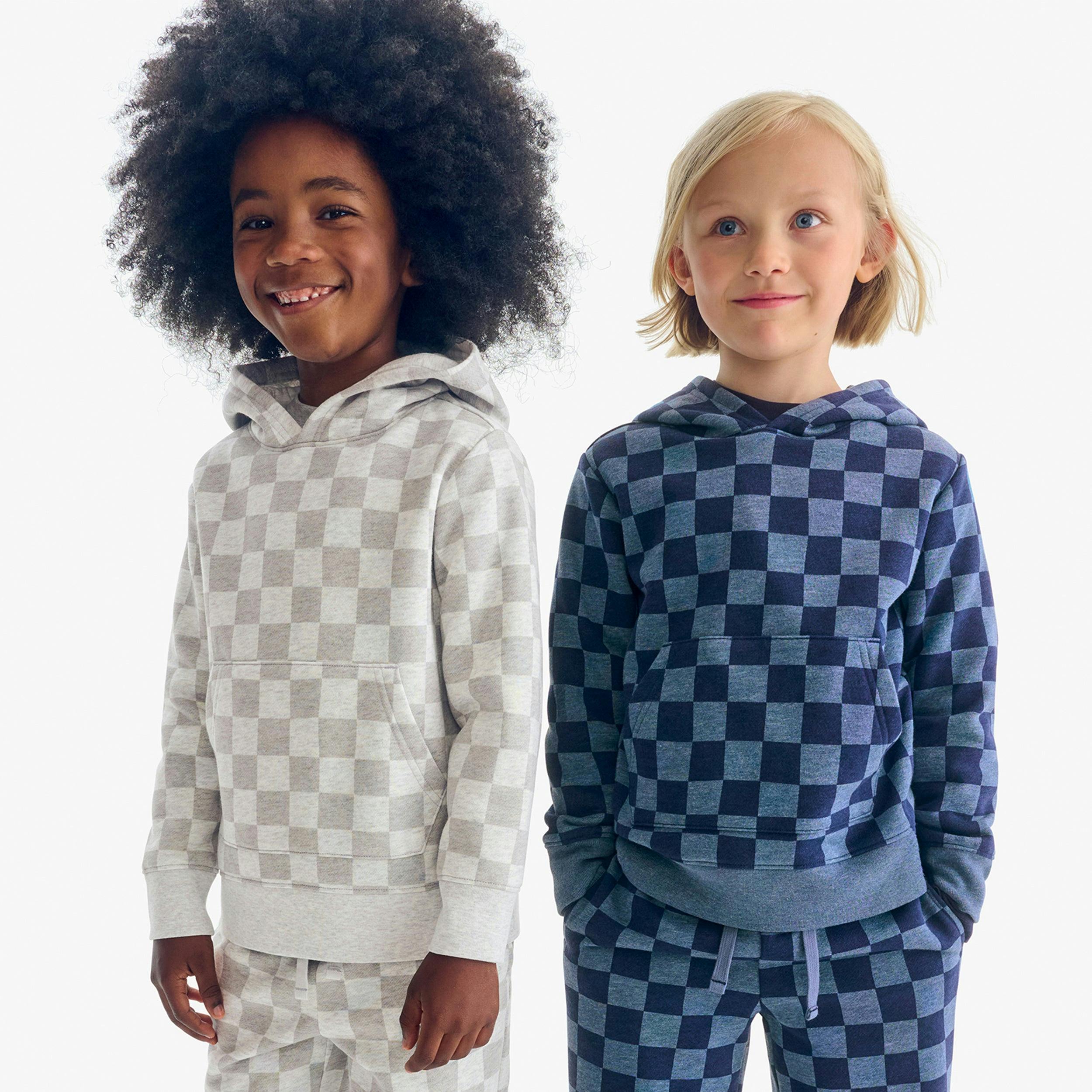 Kids cozy fleece pullover hoodie in checks