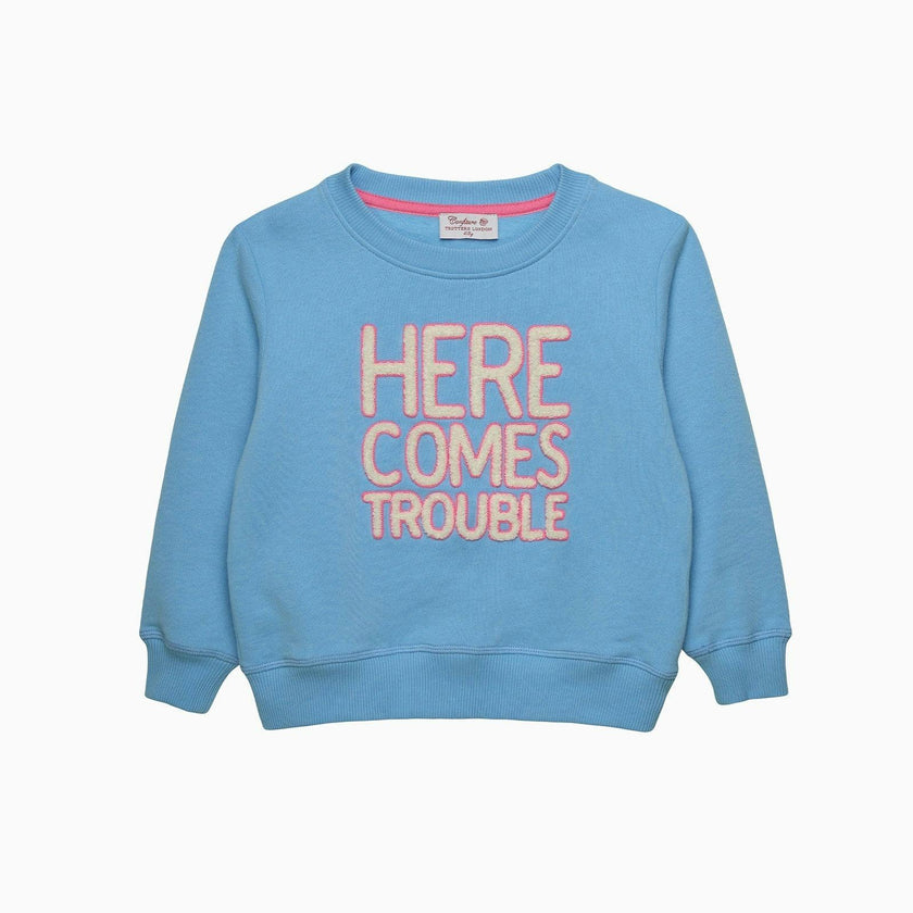 Here Comes Trouble Sweatshirt in Blue/Pink