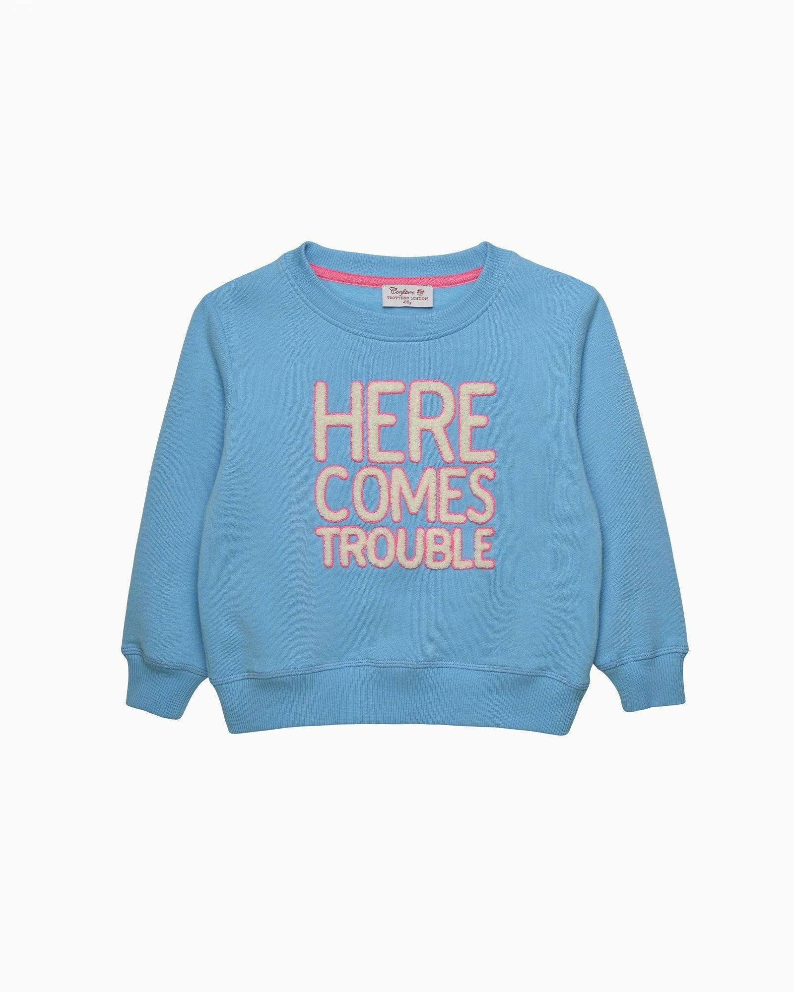 Here Comes Trouble Sweatshirt in Blue/Pink