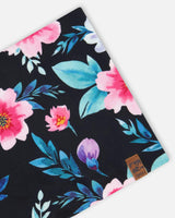 Stretch Jersey Neck Tube Black Printed Flowers