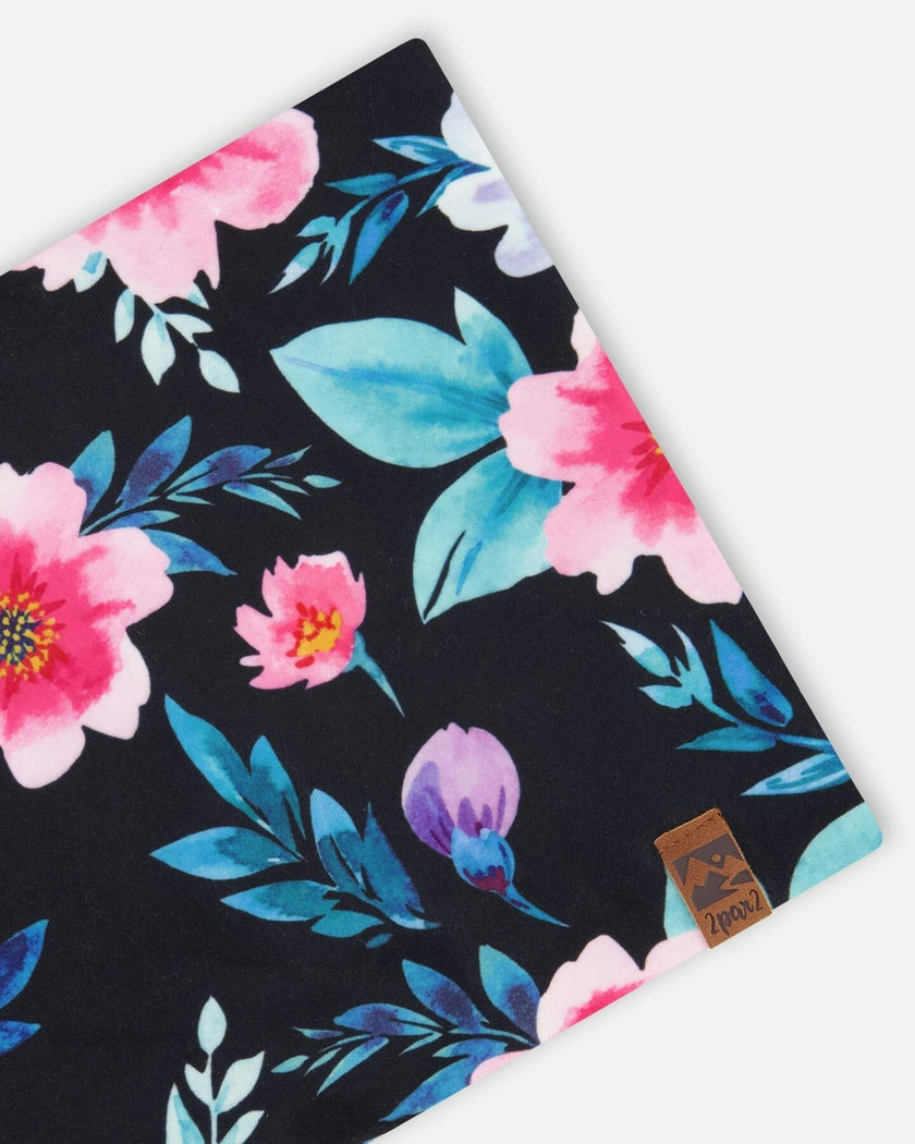Stretch Jersey Neck Tube Black Printed Flowers