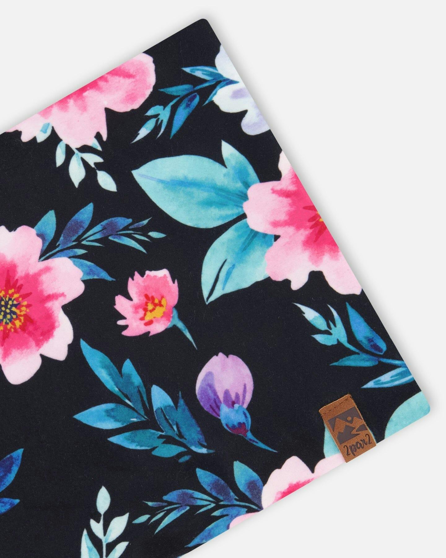 Stretch Jersey Neck Tube Black Printed Flowers