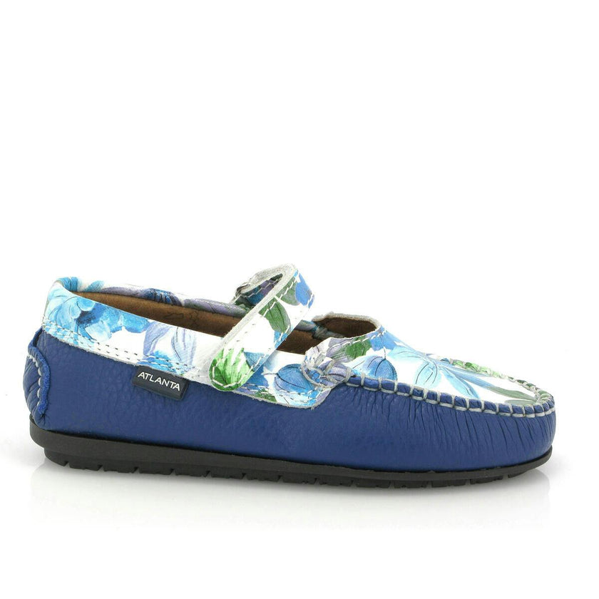 Mary Jane Moccasins, Blue Submarine Printed Leather