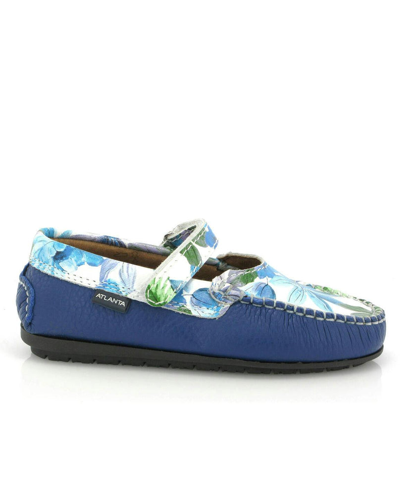 Mary Jane Moccasins, Blue Submarine Printed Leather