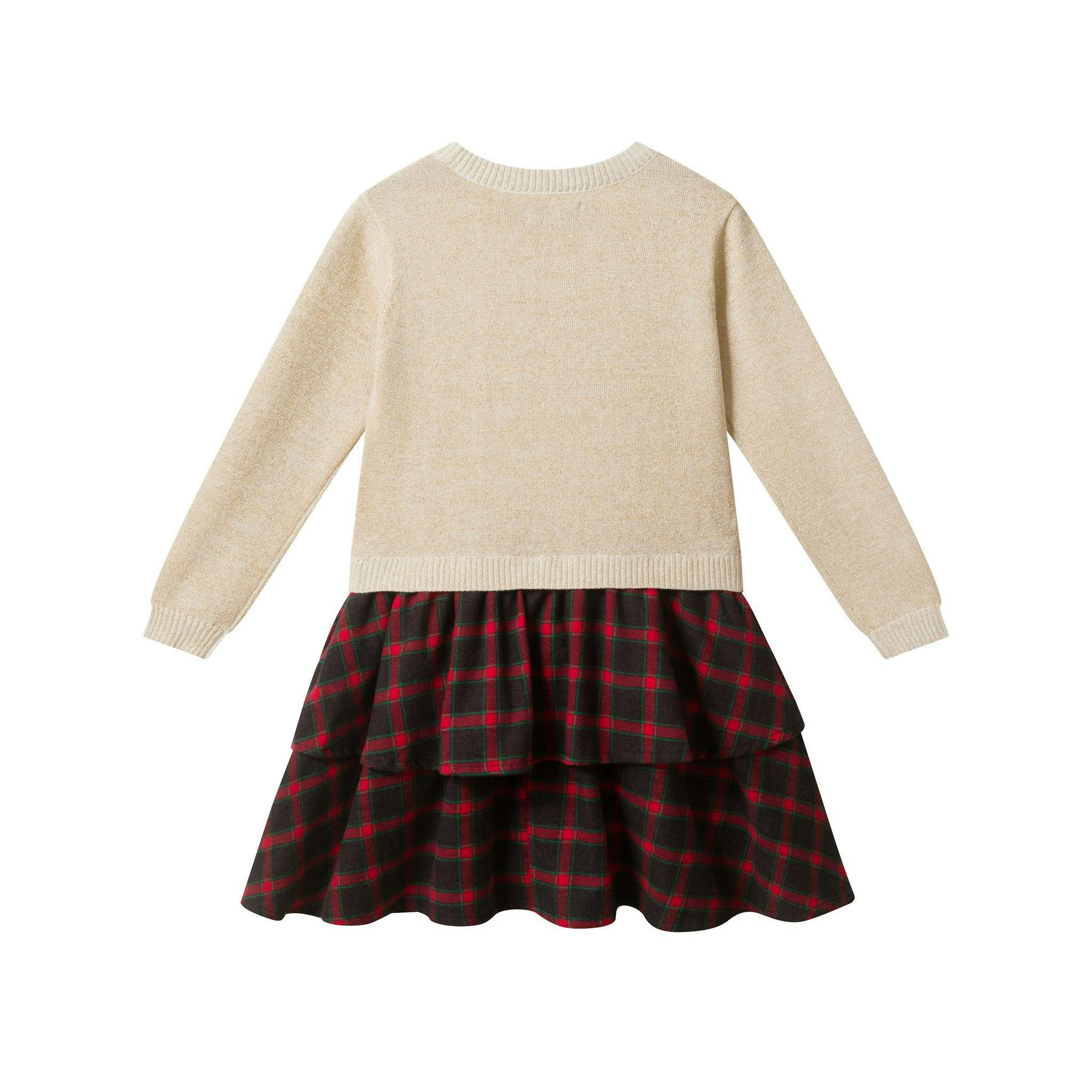 Girls Holiday Sweater Dress | Plaid Bow