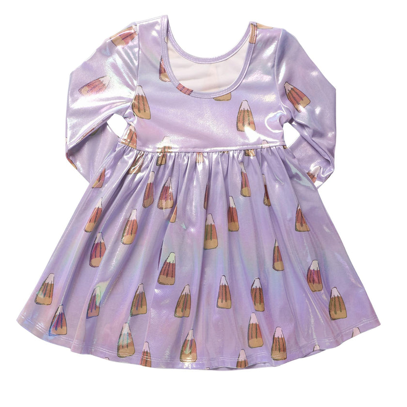 Girls Lame Steph Dress - Lavender Candy Corn