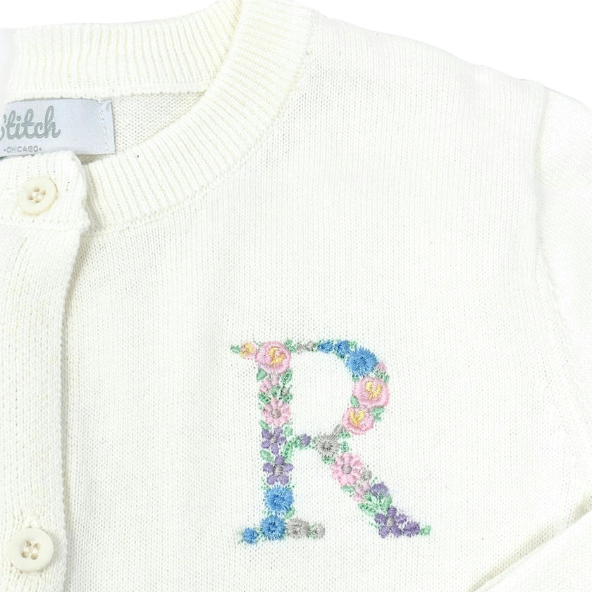 Custom Embroidered Cardigan With Floral Initial