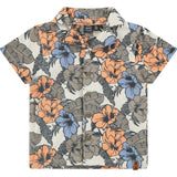 Hawaiian Print Button Up Short Sleeve Top