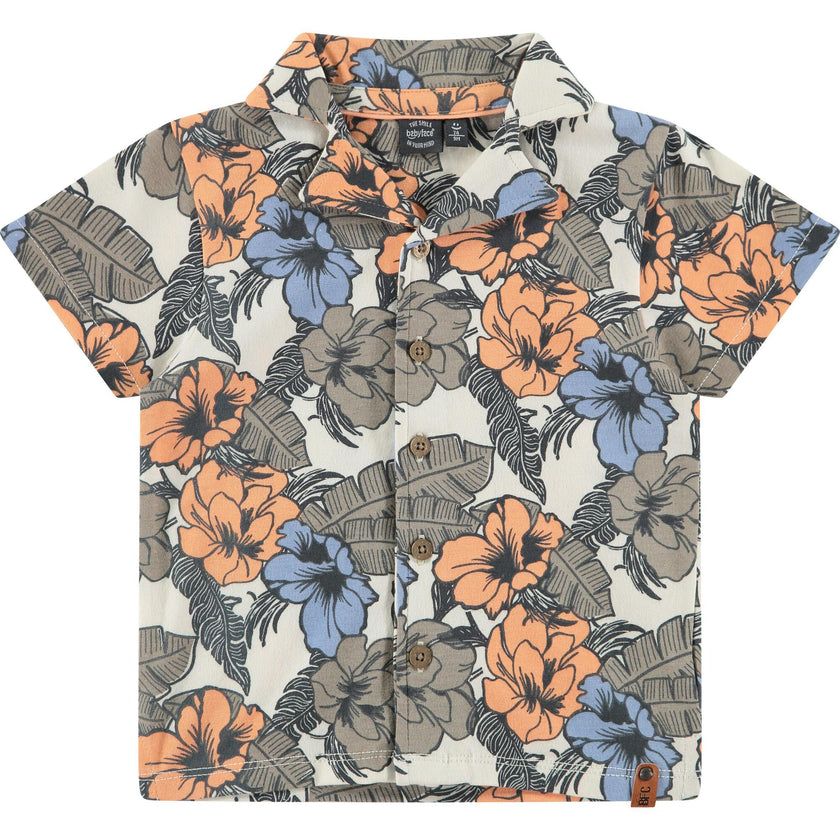 Hawaiian Print Button Up Short Sleeve Top