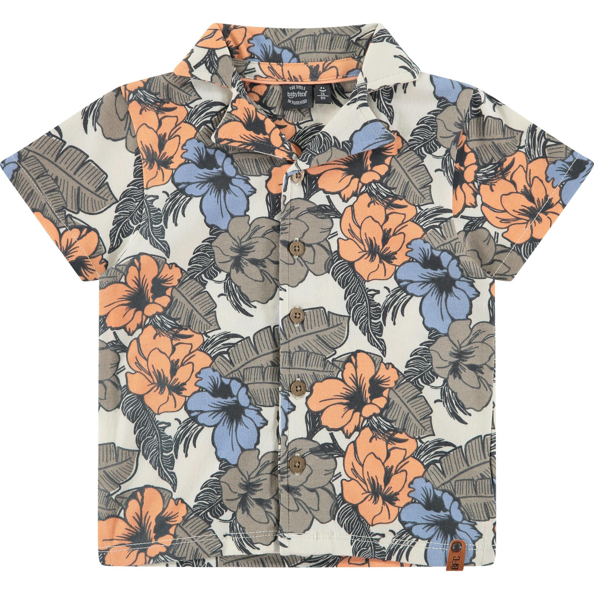 Hawaiian Print Button Up Short Sleeve Top
